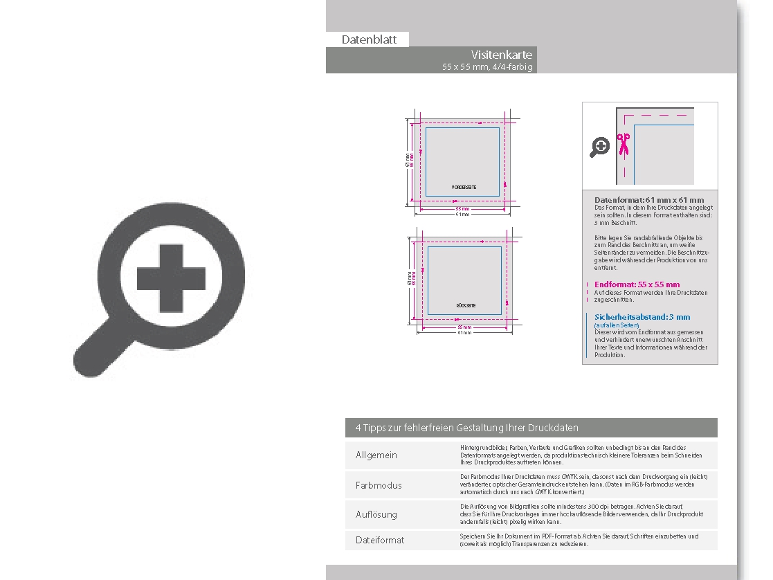 Product Bild visitenkarten_quadratisch_5_5_farbig_55_x_55_mm___beidseitig_bedruckt_(cmyk_4-farbig_+_1_silber-sonderfarbe)